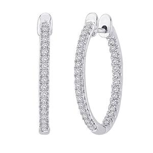 Houston Diamond District 1 Carat t.w. Oval Inside Outside Hoop Earrings Premium Collection 14K White