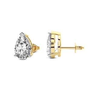 IGI Certified 1 Carat Pear Shape Solitaire Lab Diamond Stud Earrings 3 Prong | F-G Color, VS1-VS2 Clarity | 14K Yellow Gold | Friendly Diamonds Earrings