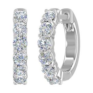 0.75 Carat Natural Diamond Hoop Huggies Earrings for Women in 14K White Gold (SI1-SI2 Clarity)