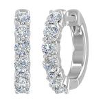 14K White Gold Diamond Hoop Huggie Earrings