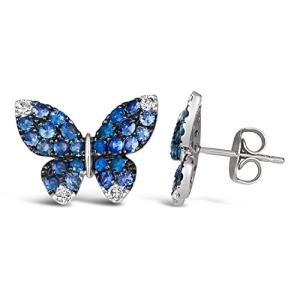 Le Vian 1 2/5 Carat White and Blue Sapphire Butterfly Stud Earrings for Women I 14k White Gold Earrings for Her I Ombre Push Back Studs