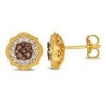 White and Chocolate Diamond Halo Stud Earrings