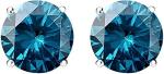 1 Carat Blue Solitaire Stud Earrings in 14K White Gold