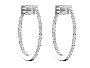 1 Carat Diamond Inside Out Oval Hoop Earrings for Women in 14k White Gold (F-G, SI2-I1, cttw) Screw Back by Privosa Fine Jewelry