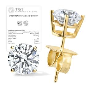Certified 1.50 Carat Lab Grown Diamond Earrings in 14K Yellow Gold, F/VS Quality, Premium Collection of Diamond Stud Earrings for Women and Men, Quality Studs Made in USA