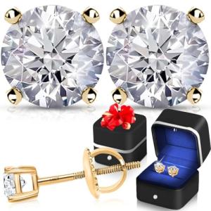 IGI Certified Lab Grown Diamond Earrings Studs in 14k Yellow Gold - Wedding Anniversary Jewelry Engagement Birthday Gifts for Her - 1.5 Carat