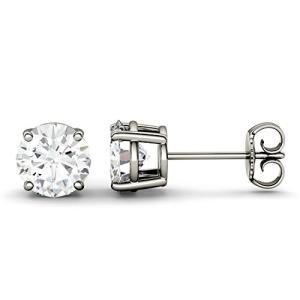 Charles & Colvard Created Moissanite 6.5mm Round Cut Stud Earrings for Women | 2 cttw DEW | Lab Grown | Solid 14K White Gold with Rhodium