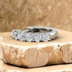 14K White Gold Diamond Hoop Huggie Earrings