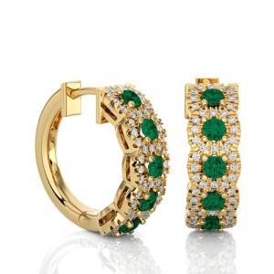 3/8 Carat Diamond and Emerald Hoop Earrings for Women in 14k Yellow Gold (F-G, SI2-I1, cttw) with Hinge and Notched Post by Privosa Fine Jewelry