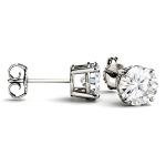 Moissanite Round Cut 6.5mm Stud Earrings in 14K White Gold