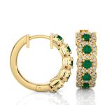 Diamond and Emerald Hoop Earrings in 14k Gold