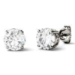 Moissanite Round Cut 6.5mm Stud Earrings in 14K White Gold