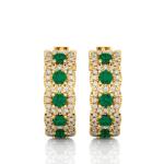 Diamond and Emerald Hoop Earrings in 14k Gold