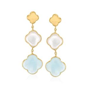 Italian Aquamarine Clover Drop Earrings in Gold