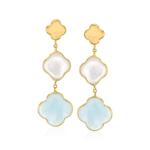 Italian Aquamarine Clover Drop Earrings in Gold