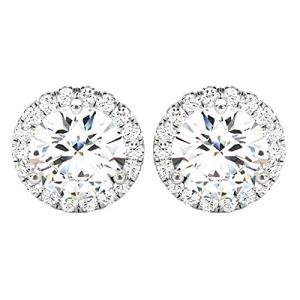 1 Carat Round Halo Diamond Earrings in 10K White Gold