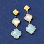 Italian Aquamarine Clover Drop Earrings in Gold