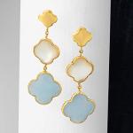 Italian Aquamarine Clover Drop Earrings in Gold