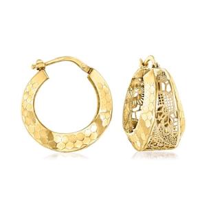 Italian 14kt Gold Floral Filigree Hoop Earrings