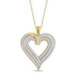 Jewelili Heart Necklace Pendant for Women | 10K Yellow Gold | Natural White Round & Baguette Diamonds 1/2 CTTW | 18" Box Chain | Fine Jewelry with Gift Box | Timeless Fashion Jewelry Gift for Her