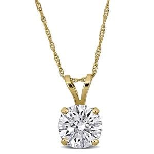 IGI Certified Lab Grown Diamond Solitaire Pendant Necklace For Women - 1/2 to 3 CT - Yellow Gold, White Gold or Platinum - D Color - VVS2 Clarity - 18in Chain (Necklace - Yellow Gold - 1CTTW)