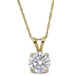 IGI Certified Lab Grown Diamond Solitaire Pendant Necklace For Women - 1/2 to 3 CT - Yellow Gold, White Gold or Platinum - D Color - VVS2 Clarity - 18in Chain (Necklace - Yellow Gold - 1CTTW)