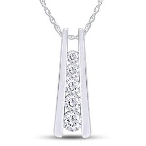 1.25 Carat Round cut Lab Grown Diamond Five Stone Journey Bar Pendant Necklace In 14k White Gold Over Sterling Silver Jewelry With 18" Chain, Gift For Her