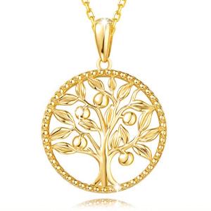 AGVANA 14K Solid Real Gold Tree of Life Necklace for Women Dainty Pendant Necklace Fine Jewelry Birthday Gifts for Women Mom Wife Her Yourself, 16"+2"