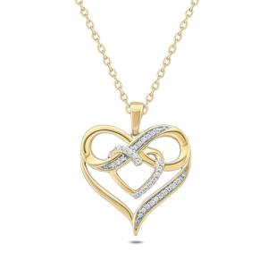 Cali Trove Double Heart Infinity Pendant for Women (Yellow Gold) | 1/10cttw Real White Diamonds Necklace for Women | Double Heart Pendant Gift for her | Mother's Day Gift for Mom | Jewelry