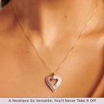 Jewelili Heart Necklace Pendant for Women | 10K Yellow Gold | Natural White Round & Baguette Diamonds 1/2 CTTW | 18" Box Chain | Fine Jewelry with Gift Box | Timeless Fashion Jewelry Gift for Her