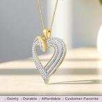 Jewelili Heart Necklace Pendant for Women | 10K Yellow Gold | Natural White Round & Baguette Diamonds 1/2 CTTW | 18" Box Chain | Fine Jewelry with Gift Box | Timeless Fashion Jewelry Gift for Her