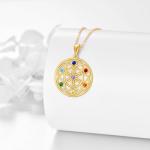 KECHO 14K Real Gold Chakra Necklace Flower of Life Pendant Solid Yellow Gold 7 Chakra Jewelry Gifts for Women (Seed of Life)