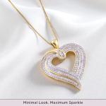 Jewelili Heart Necklace Pendant for Women | 10K Yellow Gold | Natural White Round & Baguette Diamonds 1/2 CTTW | 18" Box Chain | Fine Jewelry with Gift Box | Timeless Fashion Jewelry Gift for Her