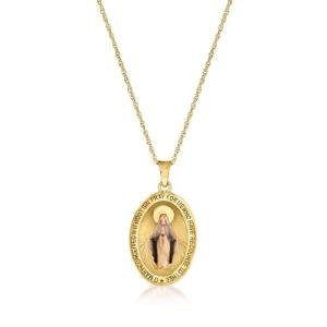 Ross-Simons 14kt Yellow Gold Miraculous Medal Pendant Necklace With Multicolored Enamel. 18 inches