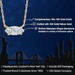 Gem Stone King 10K Yellow Gold Lab Grown Diamond Pendant Necklace For Women | Marquise Cut | DEF Color | VVS-VS Clarity | Gold Necklace For Women | With 18 Inch Gold Chain