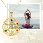 KECHO 14K Real Gold Chakra Necklace Flower of Life Pendant Solid Yellow Gold 7 Chakra Jewelry Gifts for Women (Seed of Life)