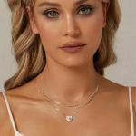 14K Gold Heart Diamond Necklace for Her 1ct