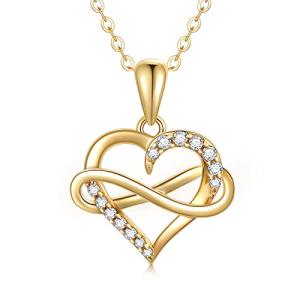 SISGEM 14kt Real Gold Heart Infinity Necklace for Women, Dainty Gold Love Heart Pendant Jewelry Anniversary Birthday Gifts for Her, Wife, Mom, 18inch