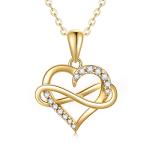 SISGEM 14kt Real Gold Heart Infinity Necklace for Women, Dainty Gold Love Heart Pendant Jewelry Anniversary Birthday Gifts for Her, Wife, Mom, 18inch