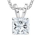 1 1/4 1.25 Carat Platinum IGI Certified LAB-GROWN Princess Cut 4 Prong Diamond Pendant Necklace + 16" 14K Gold Chain Value Collection (E-F Color, VS1-VS2 Clarity)