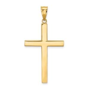 Jewelry Affairs 14K Yellow Gold Square Latin Cross Pendant, 40x20mm