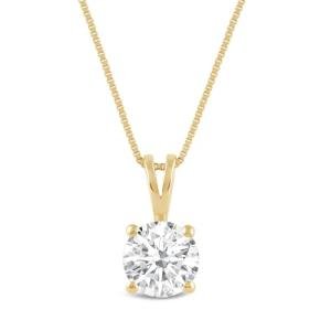 Everyday Elegance Solid 14K Yellow Gold Cubic Zirconia Solitaire Pendant Necklace for Women in Round Cut | 1 CTW CZ | .60mm Thickness | 18 Inch Length | Box Link Chain| With Gift Box