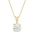 Everyday Elegance Solid 14K Yellow Gold Cubic Zirconia Solitaire Pendant Necklace for Women in Round Cut | 1 CTW CZ | .60mm Thickness | 18 Inch Length | Box Link Chain| With Gift Box