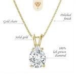 The Diamond Deal .33ct (1/3Cttw) Carat Pear Shape Solitaire Lab-Grown Diamond Solitaire Pendant Necklace For Women in 14k Yellow Gold With 18" Gold Chain