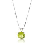 MAX + STONE Solid 14K White Gold Cushion Cut Peridot Necklace | 8mm Solitaire August Birthstone Necklace for Women | Green Gemstone Pendant Necklaces with 18 inch Box Chain