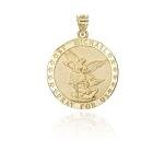 Fine 10K Yellow Gold 1 Round Saint Michael The Archangel Pray For Us Medal Pendant Charm Necklace