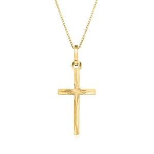 Ross-Simons Italian 18kt Yellow Gold Diamond-Cut Cross Pendant Necklace. 18 inches