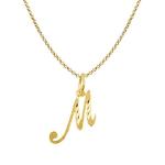 PRECIOUS STARS 14k Yellow Gold Diamond-cut Cursive Letter Initial 'M' Pendant with 1.2mm Rolo chain
