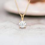 Everyday Elegance Solid 14K Yellow Gold Cubic Zirconia Solitaire Pendant Necklace for Women in Round Cut | 1 CTW CZ | .60mm Thickness | 18 Inch Length | Box Link Chain| With Gift Box