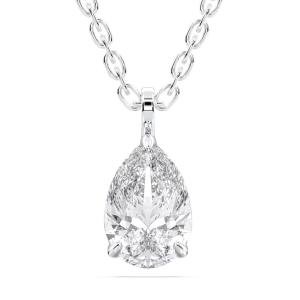 GLAM AND GEMS 14K White Gold Pendant Necklace With 1 Carat Lab Grown Diamond, IGI Certified Diamond Solitaire Stud Pendant Necklace With Gold Plated Silver Chain (E-F Color, VVS-VS),Gift For Her